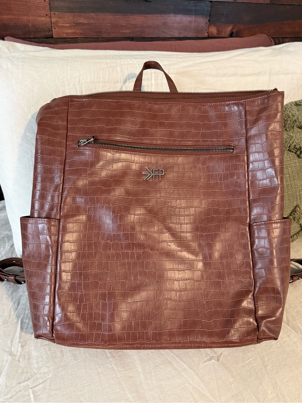 Freshly Picked Croc-Embossed Brown diaper bag backpack. Used less than a year!